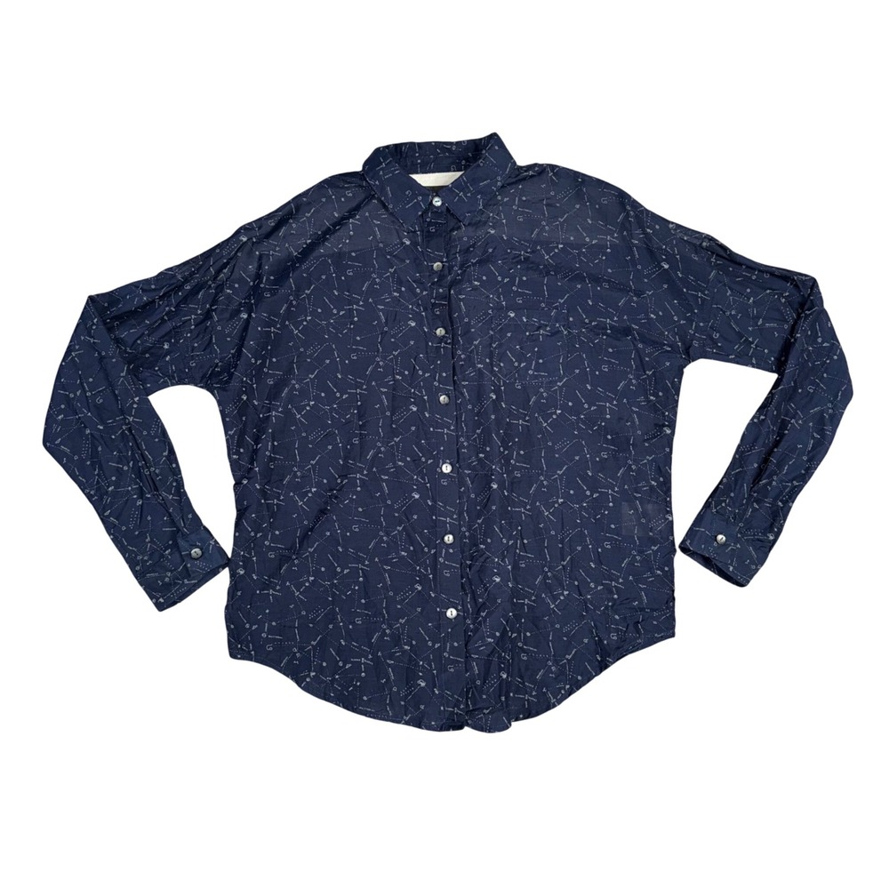 Maison Scotch Button Down Shirt Womens Petite Navy Excellent Celestial Print